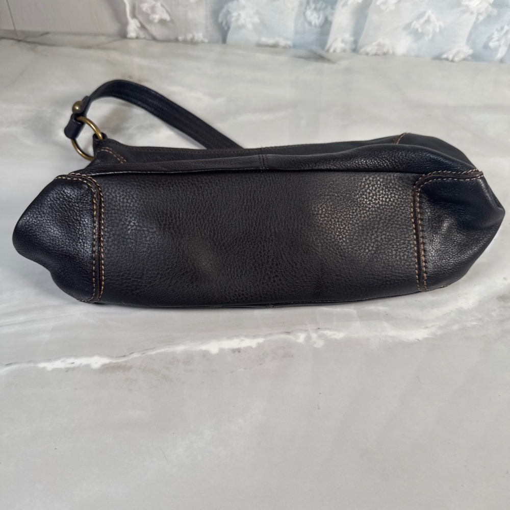 The Sak Dark Brown Pebbled Leather Handbag‎ Purse Contrast Stitching Minimalist - Picture 4 of 12
